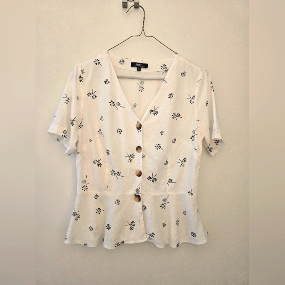 Angels Forever Young Women’s Sz S White Floral Peplum Button Blouse